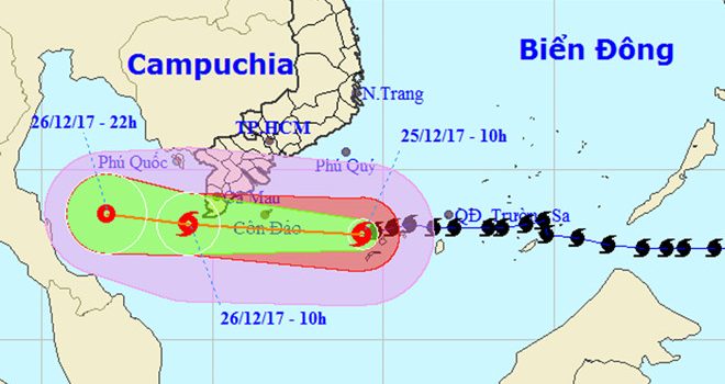 Bão số 16 – Tembin di chuyển lệch xuống phía nam